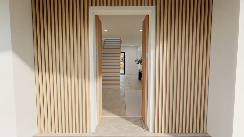 Open oak front door leading into the foyer
